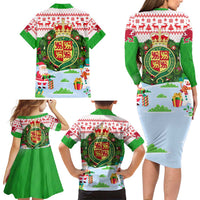 Wales Christmas Family Matching Long Sleeve Bodycon Dress and Hawaiian Shirt with Red Dragon Gift and Holiday Crest Snow Scene - Wonder Print Shop
