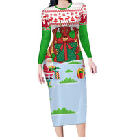 Wales Christmas Family Matching Long Sleeve Bodycon Dress and Hawaiian Shirt with Red Dragon Gift and Holiday Crest Snow Scene - Wonder Print Shop