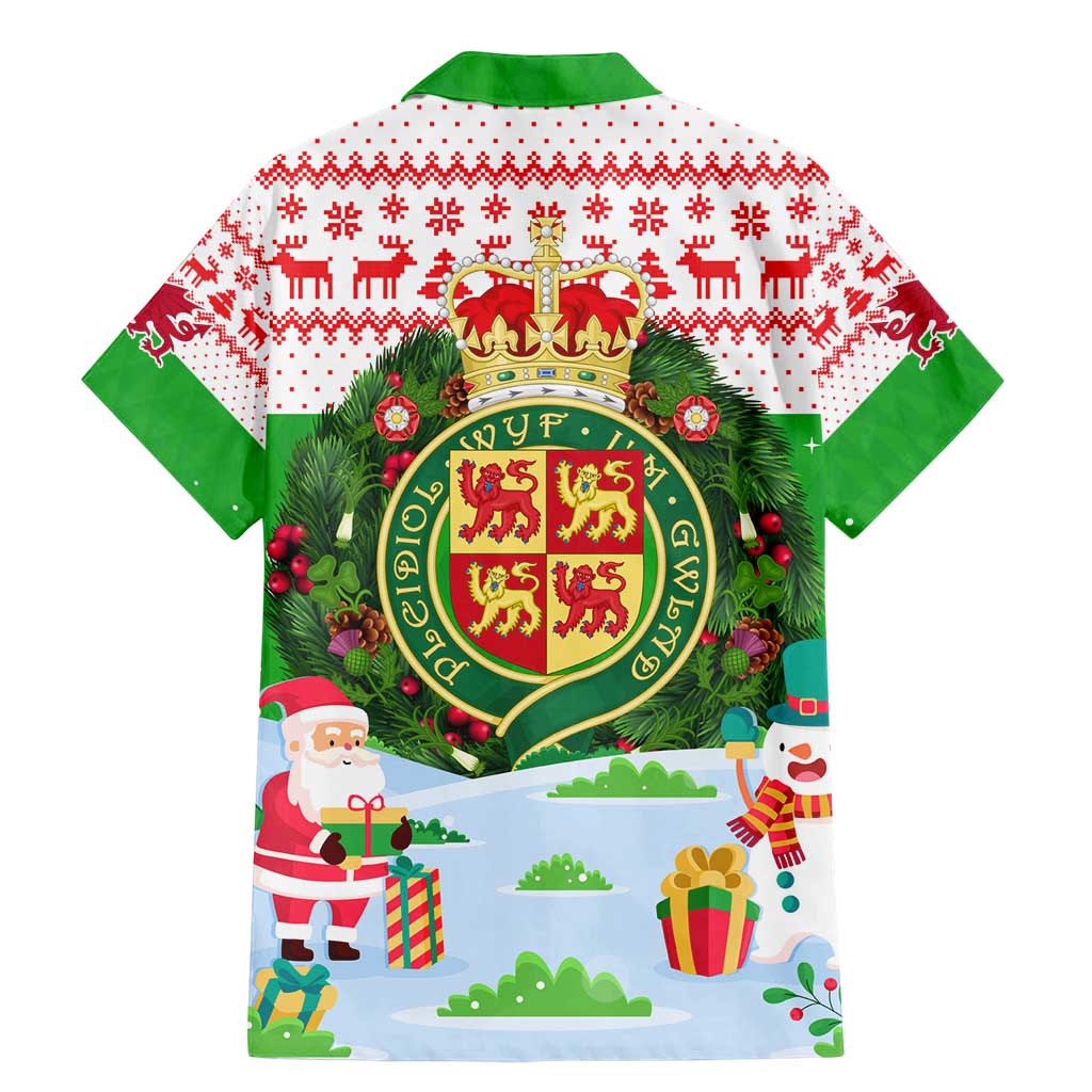 Wales Christmas Family Matching Mermaid Dress and Hawaiian Shirt with Red Dragon Gift and Holiday Crest Snow Scene - Wonder Print Shop
