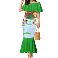 Wales Christmas Family Matching Mermaid Dress and Hawaiian Shirt with Red Dragon Gift and Holiday Crest Snow Scene - Wonder Print Shop