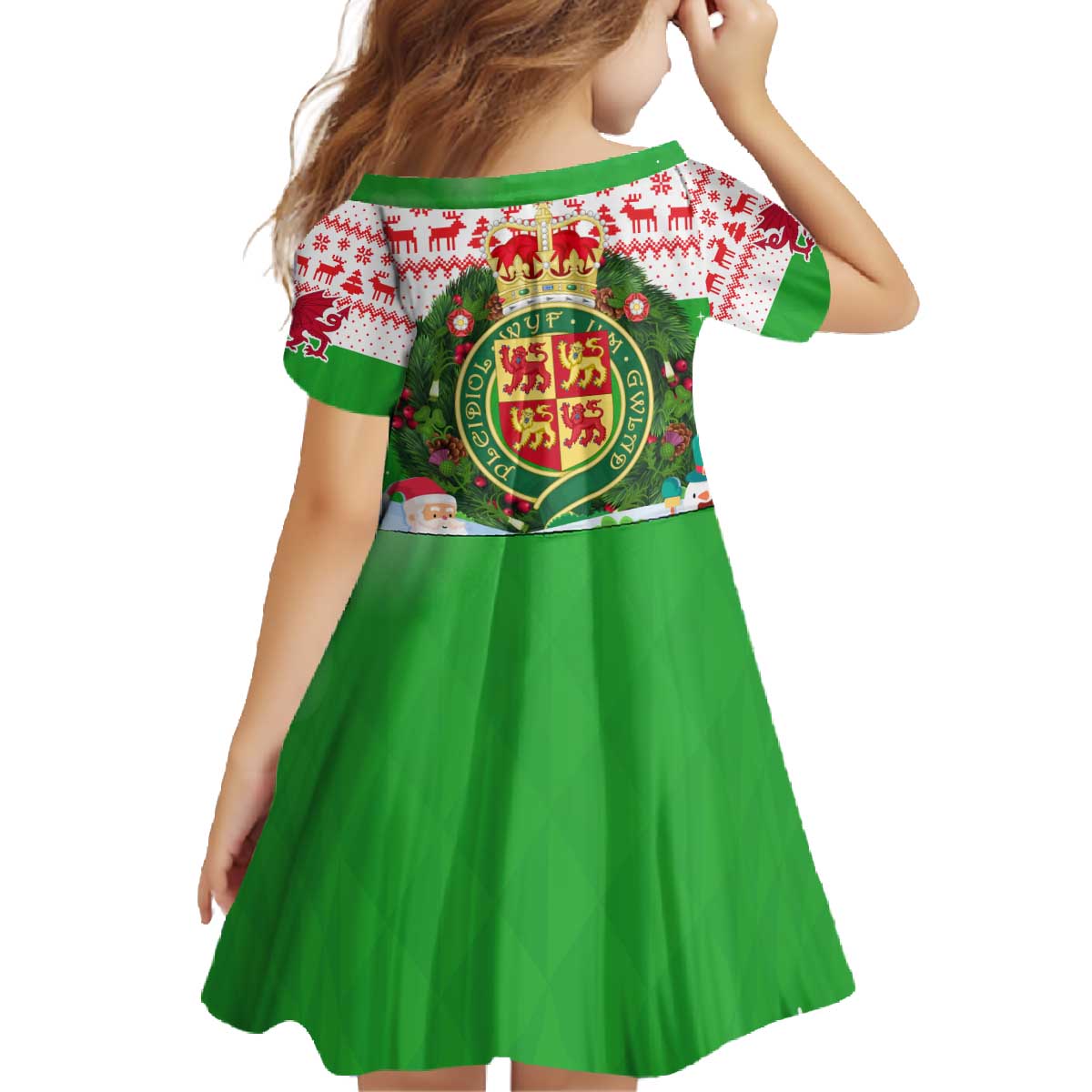 Wales Christmas Family Matching Off The Shoulder Long Sleeve Dress and Hawaiian Shirt with Red Dragon Gift and Holiday Crest Snow Scene - Wonder Print Shop