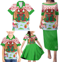 Wales Christmas Family Matching Puletasi and Hawaiian Shirt with Red Dragon Gift and Holiday Crest Snow Scene - Wonder Print Shop