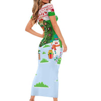 Wales Christmas Family Matching Short Sleeve Bodycon Dress and Hawaiian Shirt with Red Dragon Gift and Holiday Crest Snow Scene - Wonder Print Shop