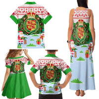 Wales Christmas Family Matching Tank Maxi Dress and Hawaiian Shirt with Red Dragon Gift and Holiday Crest Snow Scene - Wonder Print Shop