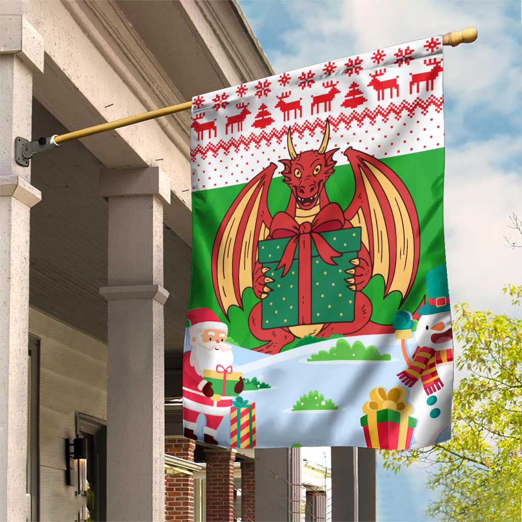 Wales Christmas Garden Flag with Red Dragon Gift and Holiday Crest Snow Scene - Wonder Print Shop