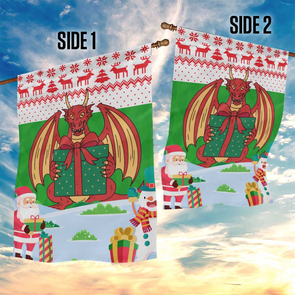 Wales Christmas Garden Flag with Red Dragon Gift and Holiday Crest Snow Scene - Wonder Print Shop