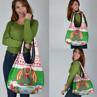 Wales Christmas Grocery Bag with Red Dragon Gift and Holiday Crest Snow Scene - Wonder Print Shop