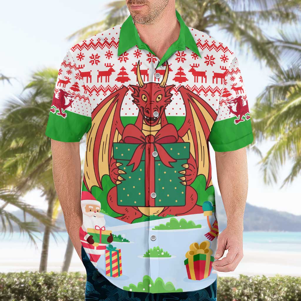 Wales Christmas Hawaiian Shirt with Red Dragon Gift and Holiday Crest Snow Scene - Wonder Print Shop