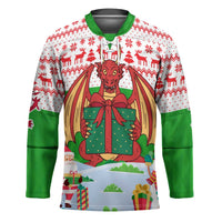 Wales Christmas Hockey Jersey with Red Dragon Gift and Holiday Crest Snow Scene - Wonder Print Shop
