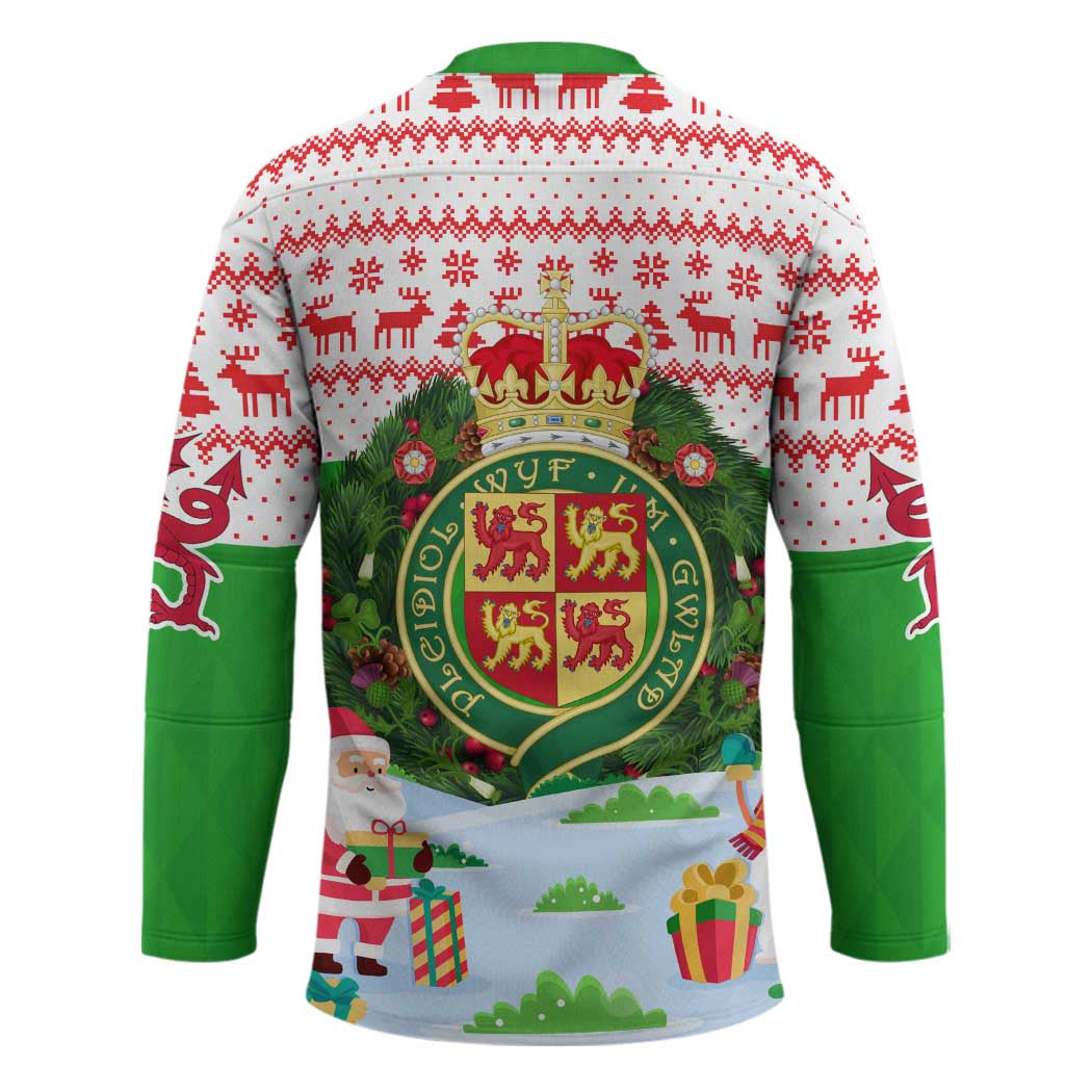 Wales Christmas Hockey Jersey with Red Dragon Gift and Holiday Crest Snow Scene - Wonder Print Shop
