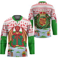 Wales Christmas Hockey Jersey with Red Dragon Gift and Holiday Crest Snow Scene - Wonder Print Shop