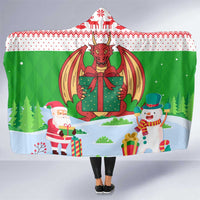 Wales Christmas Hooded Blanket with Red Dragon Gift and Holiday Crest Snow Scene - Wonder Print Shop