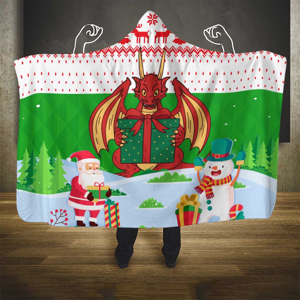 Wales Christmas Hooded Blanket with Red Dragon Gift and Holiday Crest Snow Scene - Wonder Print Shop