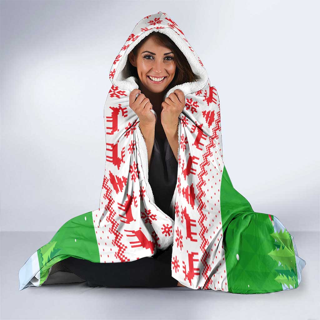 Wales Christmas Hooded Blanket with Red Dragon Gift and Holiday Crest Snow Scene - Wonder Print Shop