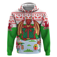 Wales Christmas Hoodie with Red Dragon Gift and Holiday Crest Snow Scene - Wonder Print Shop