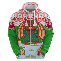 Wales Christmas Hoodie with Red Dragon Gift and Holiday Crest Snow Scene - Wonder Print Shop