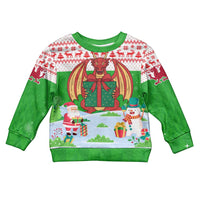 Wales Christmas Kid Ugly Christmas Sweater with Red Dragon Gift and Holiday Crest Snow Scene - Wonder Print Shop