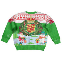 Wales Christmas Kid Ugly Christmas Sweater with Red Dragon Gift and Holiday Crest Snow Scene - Wonder Print Shop