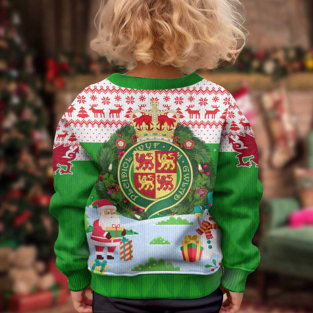 Wales Christmas Kid Ugly Christmas Sweater with Red Dragon Gift and Holiday Crest Snow Scene - Wonder Print Shop