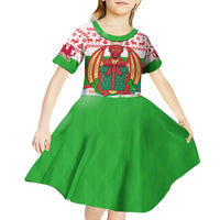 Wales Christmas Kid Short Sleeve Dress with Red Dragon Gift and Holiday Crest Snow Scene - Wonder Print Shop