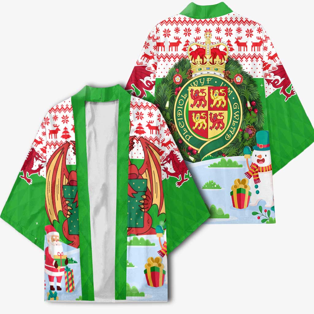 Wales Christmas Kimono with Red Dragon Gift and Holiday Crest Snow Scene - Wonder Print Shop
