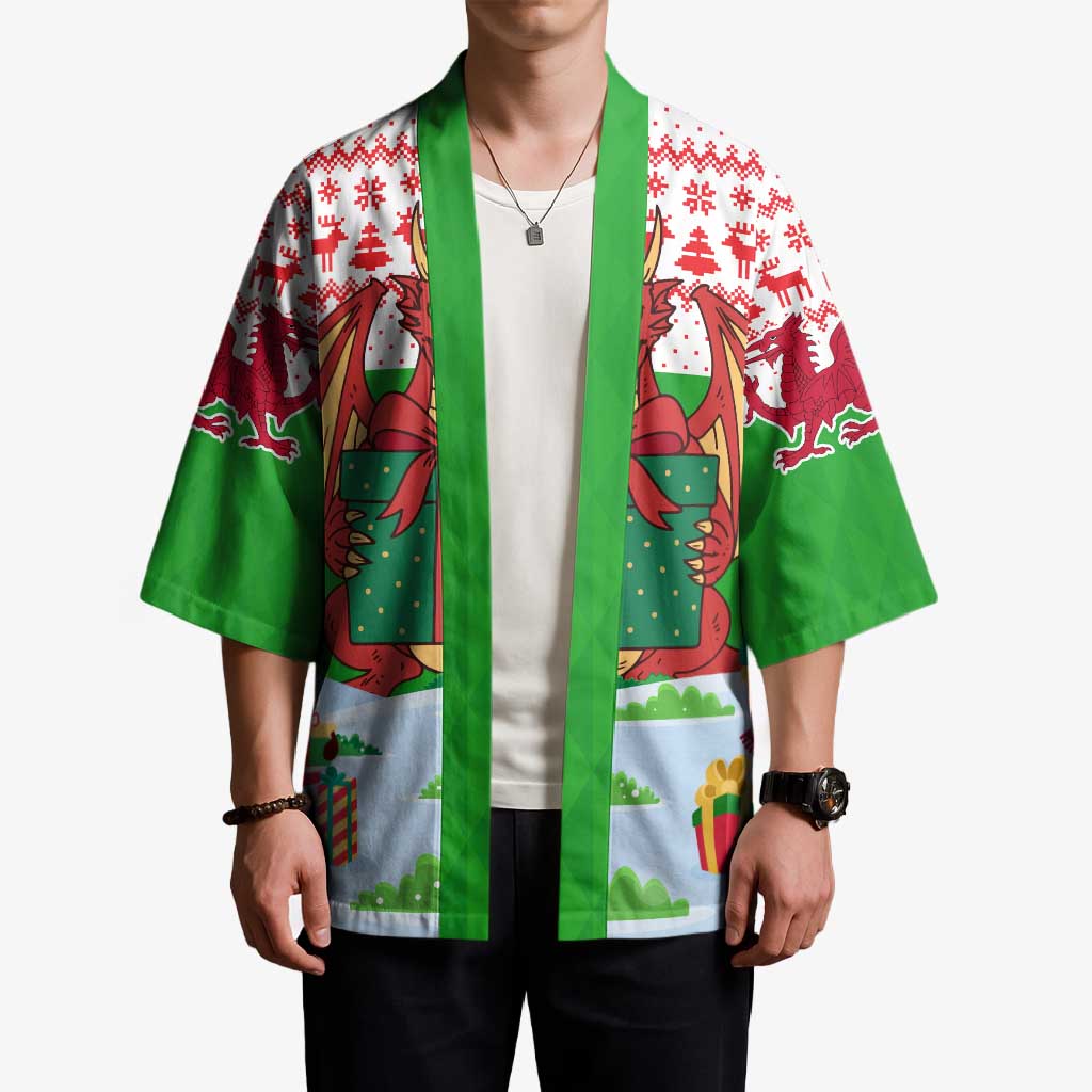Wales Christmas Kimono with Red Dragon Gift and Holiday Crest Snow Scene - Wonder Print Shop