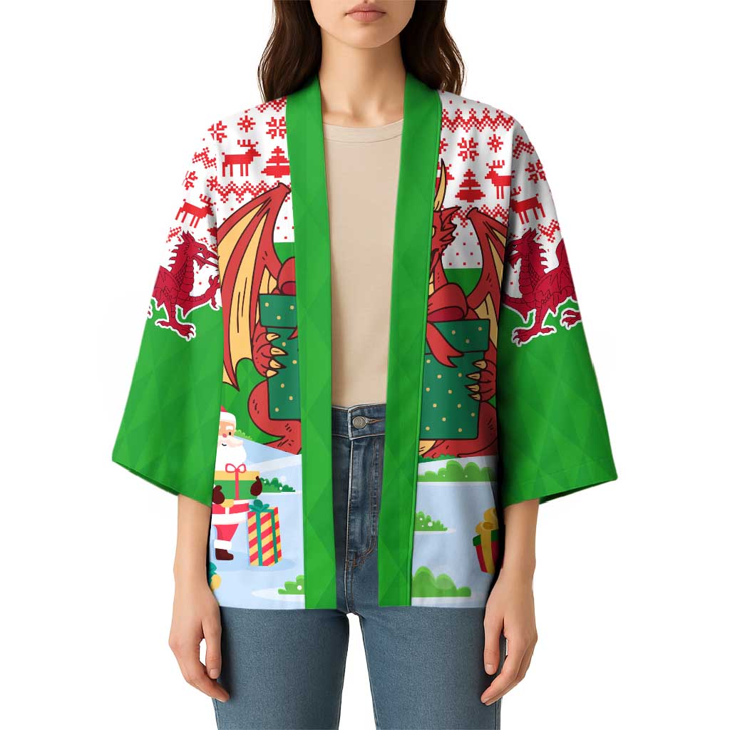 Wales Christmas Kimono with Red Dragon Gift and Holiday Crest Snow Scene - Wonder Print Shop