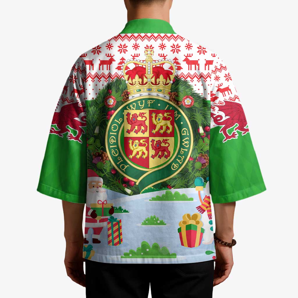 Wales Christmas Kimono with Red Dragon Gift and Holiday Crest Snow Scene - Wonder Print Shop