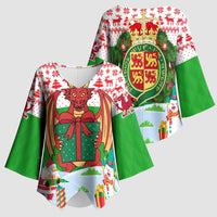 Wales Christmas Kimono Sleeve Blouse with Red Dragon Gift and Holiday Crest Snow Scene - Wonder Print Shop