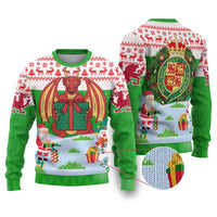 Wales Christmas Ugly Christmas Sweater with Red Dragon Gift and Holiday Crest Snow Scene - Wonder Print Shop