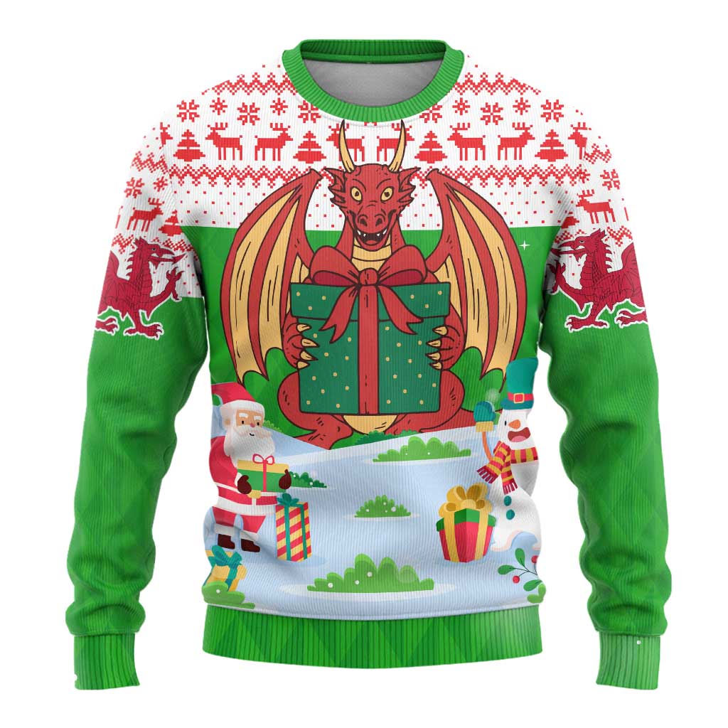 Wales Christmas Ugly Christmas Sweater with Red Dragon Gift and Holiday Crest Snow Scene - Wonder Print Shop