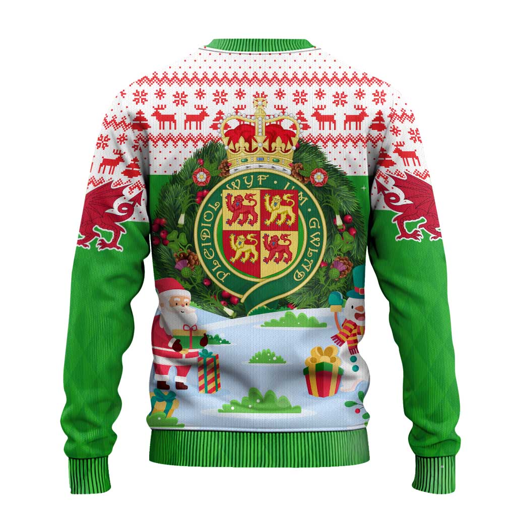 Wales Christmas Ugly Christmas Sweater with Red Dragon Gift and Holiday Crest Snow Scene - Wonder Print Shop