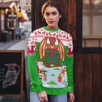 Wales Christmas Ugly Christmas Sweater with Red Dragon Gift and Holiday Crest Snow Scene - Wonder Print Shop