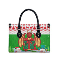 Wales Christmas Leather Bag with Red Dragon Gift and Holiday Crest Snow Scene - Wonder Print Shop