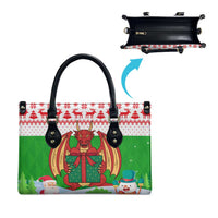 Wales Christmas Leather Bag with Red Dragon Gift and Holiday Crest Snow Scene - Wonder Print Shop