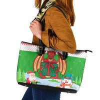 Wales Christmas Leather Tote Bag with Red Dragon Gift and Holiday Crest Snow Scene - Wonder Print Shop