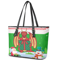 Wales Christmas Leather Tote Bag with Red Dragon Gift and Holiday Crest Snow Scene - Wonder Print Shop