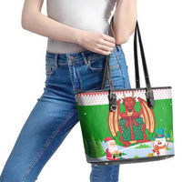 Wales Christmas Leather Tote Bag with Red Dragon Gift and Holiday Crest Snow Scene - Wonder Print Shop