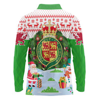 Wales Christmas Long Sleeve Polo Shirt with Red Dragon Gift and Holiday Crest Snow Scene - Wonder Print Shop