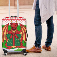Wales Christmas Luggage Cover with Red Dragon Gift and Holiday Crest Snow Scene - Wonder Print Shop