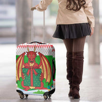 Wales Christmas Luggage Cover with Red Dragon Gift and Holiday Crest Snow Scene - Wonder Print Shop