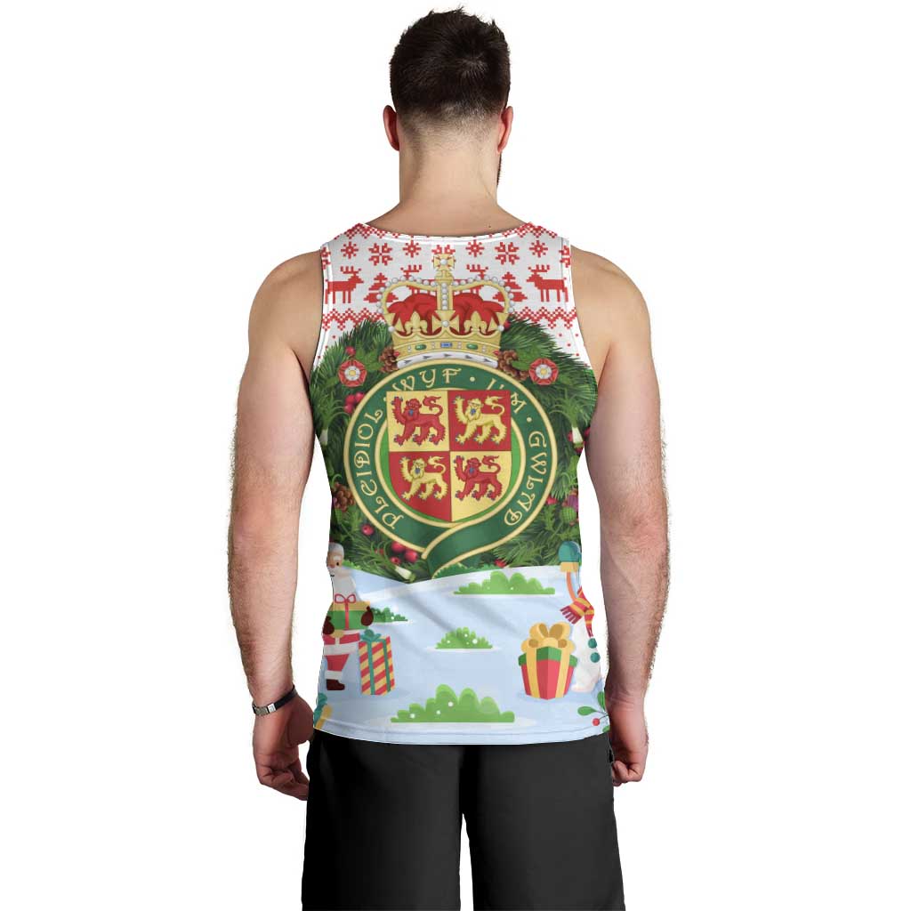 Wales Christmas Men Tank Top with Red Dragon Gift and Holiday Crest Snow Scene - Wonder Print Shop