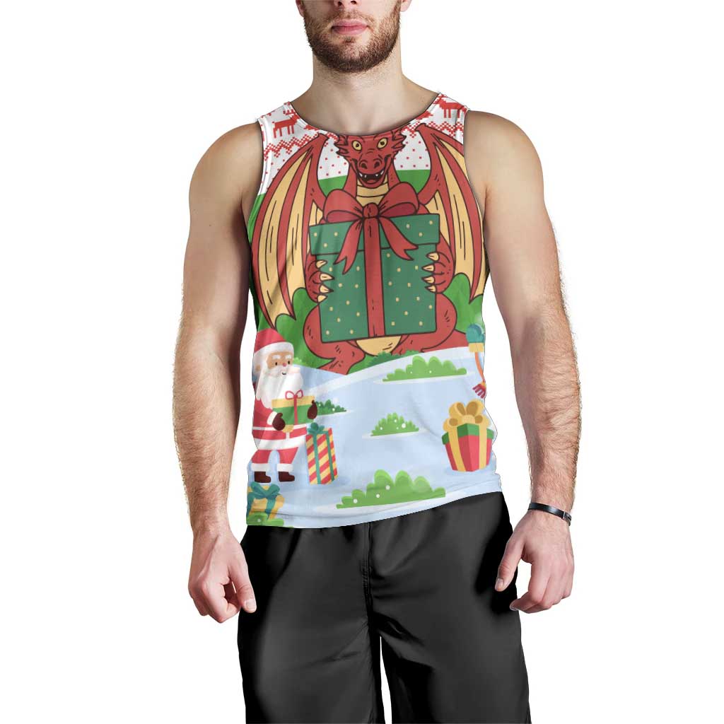Wales Christmas Men Tank Top with Red Dragon Gift and Holiday Crest Snow Scene - Wonder Print Shop
