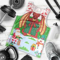 Wales Christmas Men Tank Top with Red Dragon Gift and Holiday Crest Snow Scene - Wonder Print Shop