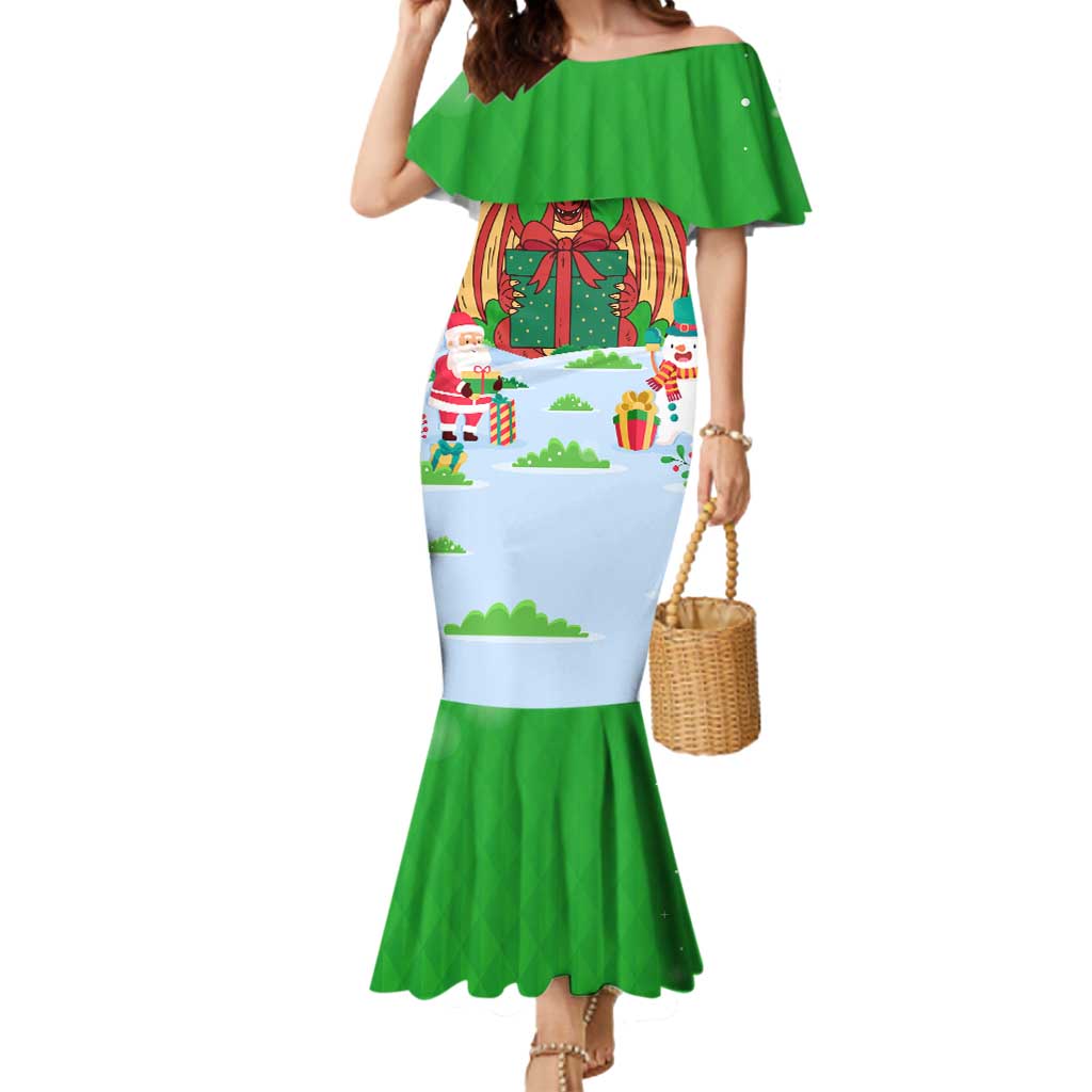 Wales Christmas Mermaid Dress with Red Dragon Gift and Holiday Crest Snow Scene - Wonder Print Shop