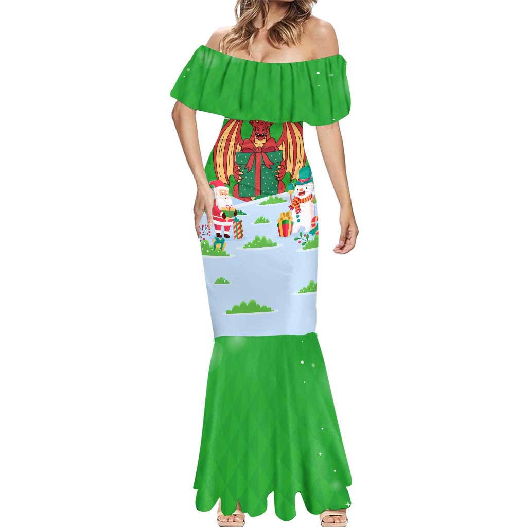 Wales Christmas Mermaid Dress with Red Dragon Gift and Holiday Crest Snow Scene - Wonder Print Shop