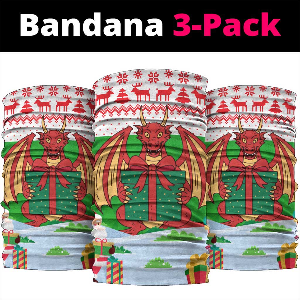 Wales Christmas Neck Gaiter with Red Dragon Gift and Holiday Crest Snow Scene - Wonder Print Shop