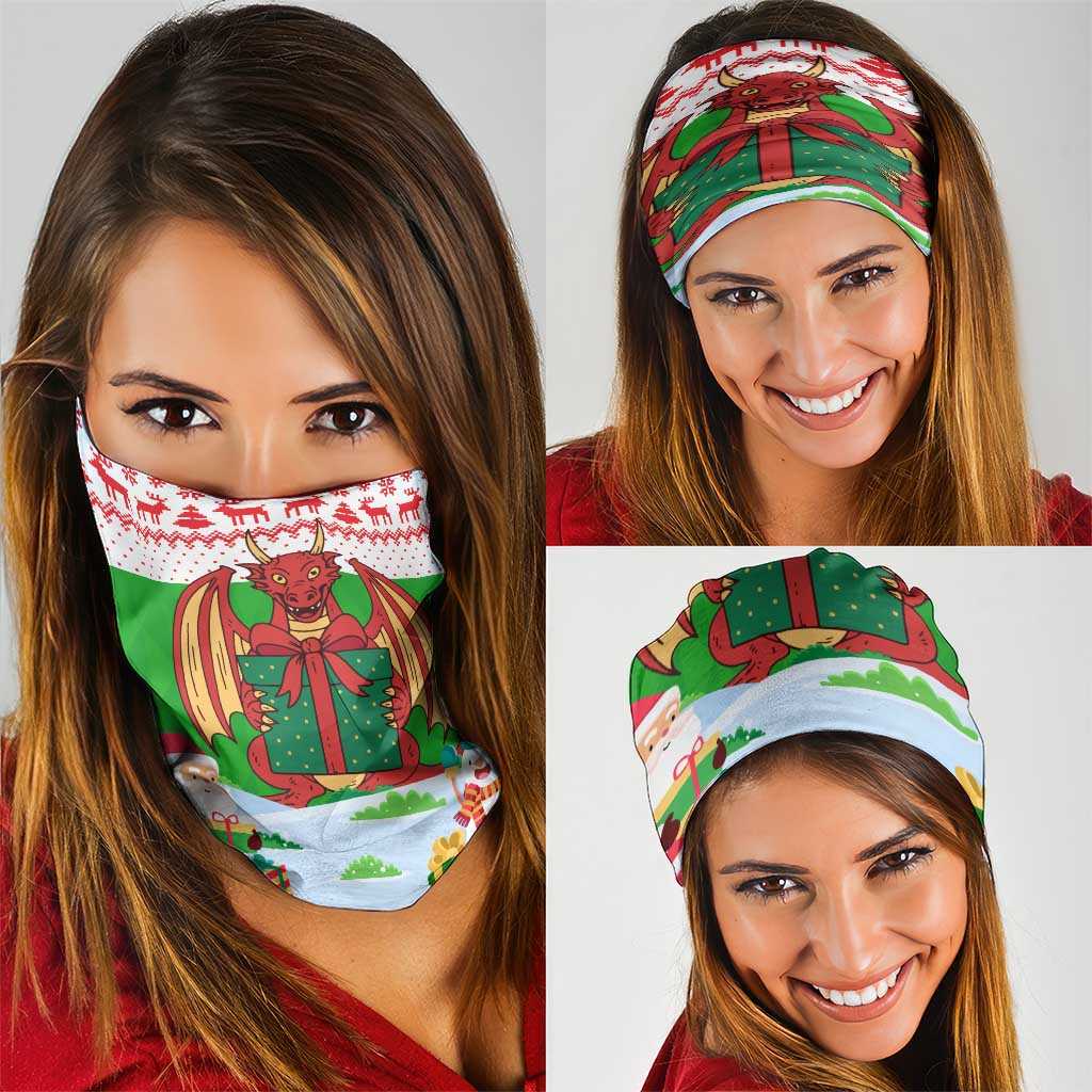 Wales Christmas Neck Gaiter with Red Dragon Gift and Holiday Crest Snow Scene - Wonder Print Shop
