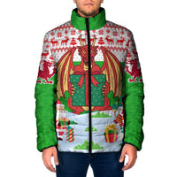 Wales Christmas Padded Jacket with Red Dragon Gift and Holiday Crest Snow Scene - Wonder Print Shop