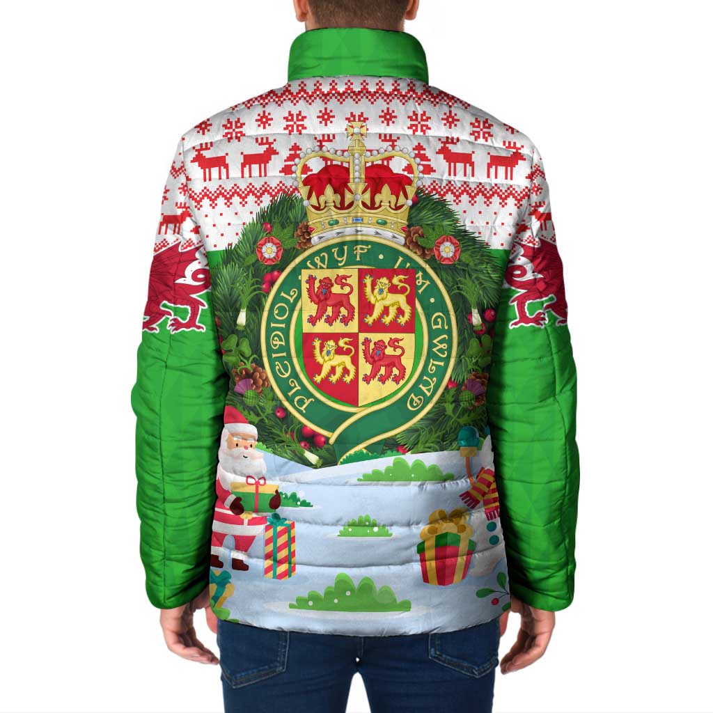 Wales Christmas Padded Jacket with Red Dragon Gift and Holiday Crest Snow Scene - Wonder Print Shop
